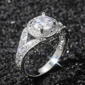 🌸Round Shiny CZ Noble Silver Wedding/Engagement Ring for Women, K808